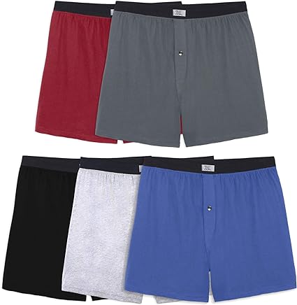 Mens Knit Boxers 5 Pack, M, Assorted