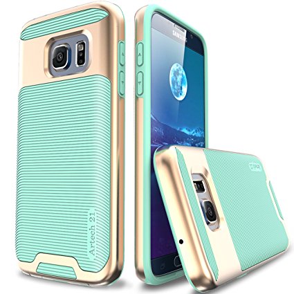 Galaxy S7 Case -- Artech 21 [Vivid Arkansas Series] Slim Dual Layers [ Shockproof ] [Drop Proof ] Textured Pattern Anti-Slip Protective Cover Case For Samsung Galaxy S7 -- [Mint/Gold]