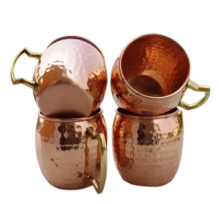 COPPER MUG - PREMIUM HANDCRAFTED - HAMMERED MUG - COPPER UNLINED - 16 OZ MOSCOW MULE MUG - UNIQUE CHILLED BEVERAGE OR COCKTAIL BARREL DESIGN - THUMB REST SUPPORT HANDLE,PRICE IS EACH