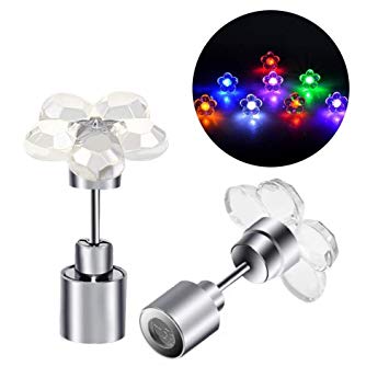 LED Earrings, 4 Pair Glowing Light Up Earrings Bright Stylish Fashion Ear Pendant Stud Stainless for Party Men Women Halloween Thanksgiving