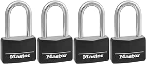 Master Lock Covered Aluminum Padlock with Key, 141QLF, 4 Pack Keyed Alike , Black