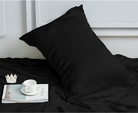 INSSL 100% Mulberry Silk Pillowcase for Hair and Skin Health, Both Side Silk1 pcs (Black1, 20"×30")