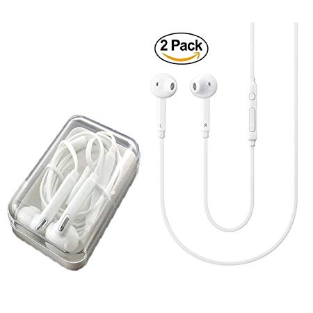 Timegevity Headphones/Earphones/Earbuds,3.5mm Aux Wired in-Ear Headphones with Mic and Remote Control for Samsung Galaxy S9 S8 S7 S6 S5 Edge   Note 5 6 7 8 9 and More Android Devices(White)(2PACK)