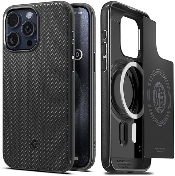 SPIGEN Mag Armor (MagFit) Designed for Apple iPhone 15 Pro Max Case (2023)[6.7-inch][Compatible with MagSafe] Air Cushion Magnetic Ring Bumper Cover - Black