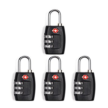 Newtion Tsa Lock 3 Digit Combination for Luggage Suitcase Security TSA Approved Padlock (BLACK*4)