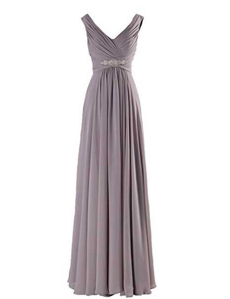 Yougao® Women's V Neck A-line Chiffon Long Floor Length Evening Dress Gown