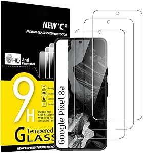 NEW'C 3 Piezas, Protector Pantalla para Google Pixel 8A, Cristal templado Antiarañazos, Antihuellas, Sin Burbujas, Dureza 9H, 0.33 mm Ultra Transparente, Ultra Resistente