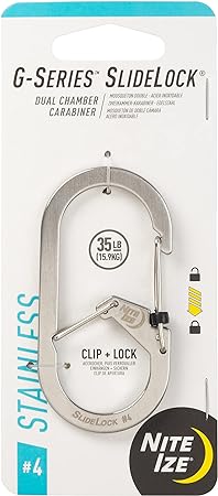 Nite Ize G-Series SlideLock #4 Dual Chamber Carabiner, Dual Security Carabiner Keychain, Stainless Steel, 1 Count (Pack of 1)