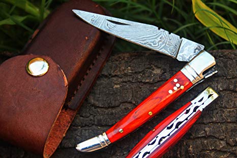 DKC Knives (31 6/18) DKC-93 MT. TAM Damascus Folding Laguiole Style Pocket Knife Red Pakka Wood 4.5" Folded 8." Long 3 oz oz High Class Looks Incredible Feels Great Hand Made