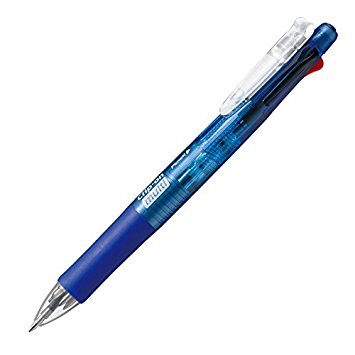 Zebra B4SA1 Clip-on multi Multifunctional Pen (0.7mm Black, Blue, Red and Green   0.5mm mechanical pencil) - Blue Barrel