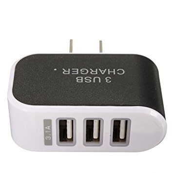 Wall Charger,ELEGIANT Mini 3 Ports USB Wall Charger 3.1A LED Travel Home Power Adapter Car Charging for iphone Samsung ipod S3 S4 Black