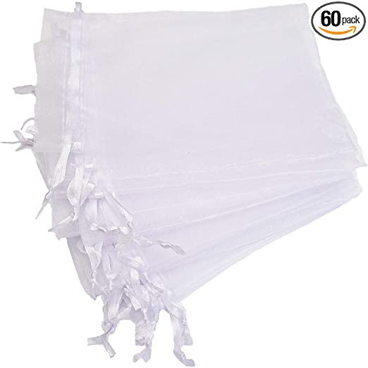 60pcs White Organza Bags, 4 x 6 inches Candy Mesh Pouches with Drawstring