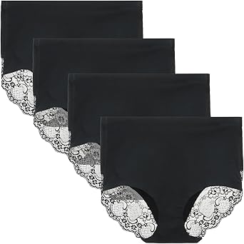 Women's 4 Pack Combed Cotton Lace Coverage Full Rise Seamless Brief Panty Underwear