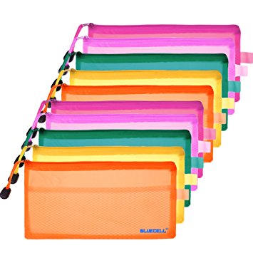 BCP 10pcs Random Color Plastic Double Layer Invoice Bill Bag, Pencil Pouch Pen Bag, 9 x 4-1/2inches