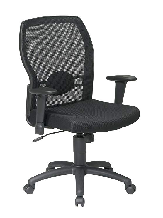 Office Star Breathable Woven Mesh Back and Padded Mesh Seat, Adjustable Arms and Lumbar Support, Nylon Base Adjustable Managers Chair, Black