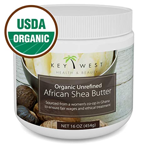 Shea Butter - African Raw Unrefined - USDA Certified Organic - 100% Pure & Natural - 16 OZ - Produced By Women's Co-Ops In Ghana- Excellent Hair Skin & Stretch Mark Benefits - BPA Free & FDA Compliant Container - 30 Day Guarantee by Key West Health & Beauty