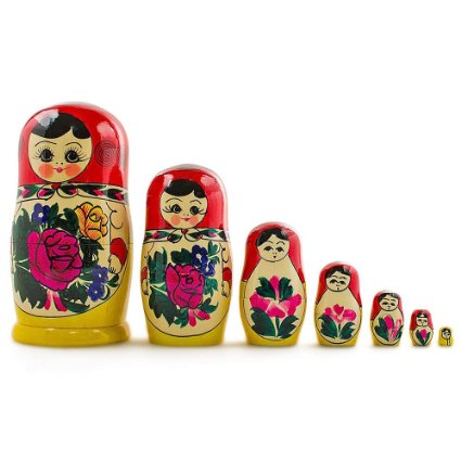 7" Set of 7 Semenov Traditional Hand Painted Wooden Matryoshka