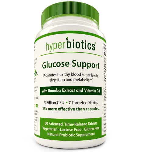 Hyperbiotics Glucose Support: Targeted Probiotics with Banaba Leaf Extract - Promotes Healthy Blood Sugar Levels, Digestion and Metabolism - 15x More Effective than Capsules - 60 Time-Release Tablets