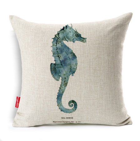 Kingla Home® Ocean Park Theme - Seahorse Decorative Throw Pillow Covers 18 X 18 Inch Cotton Linen Square Cushion Covers for Sofa Outdoor Pillow Case