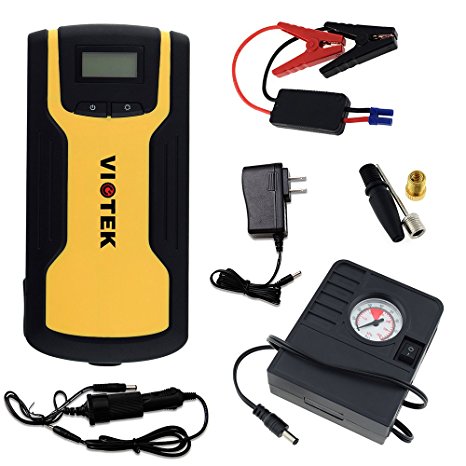 Viotek Emergency Car Battery Charger with Jumper Cables and Tire Inflator – USB Charging Port and Hard Shell