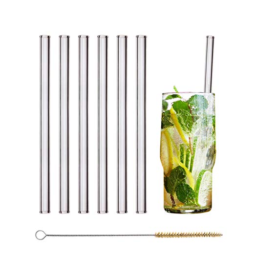 HALM Glass Straws - 6 Reusable Drinking Straws   Plastic-Free Cleaning Brush - Made in Germany - Dishwasher Safe - Eco-Friendly - 20 cm (8 in) x 0.9 cm - Straight - Perfect for Smoothies, Cocktails
