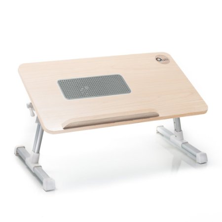 Quze Adjustable Wooden Laptop Desk Notebook Computer Stand with Built in Cooling Fan Portable, Foldable Lap Desk