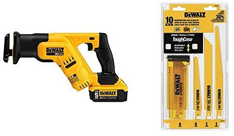 DEWALT DCS387P1 20-volt MAX Lithium Ion Compact Reciprocating Saw Kit with DEWALT DWA4101 Bi-Metal 2X Reciprocating Saw Blade Set, 8-Piece