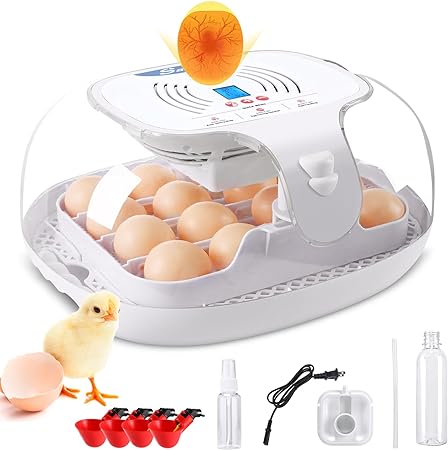 Sailnovo Egg Incubator for Hatching Chicks, 16-35 Eggs Incubator with Automatic Water Top-up, Auto Turning, Egg Candler, ℉ Display, 360° View Poultry Incubator for Hatching Chicken Duck Quail Eggs