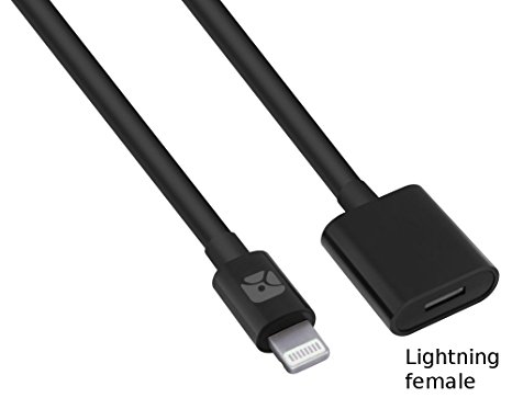 Lightning Extension Cable, 6” black, for iPhone 7/6s/6/5s/5/SE/Plus/iPad, 8-pin with Data/Audio/Video Pass-through, Charge Apple Pencil