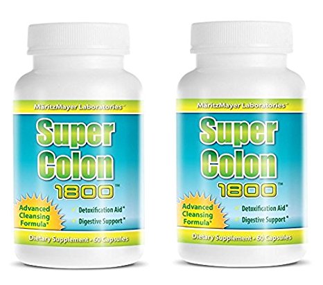 Super Colon 1800 Max Strength Weight Loss Detox Cleanse All Natural with Acai Fruit and Fennel Seeds 60 Capsules Per Bottle (2 Bottles)