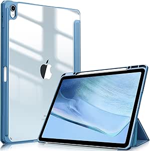 Fintie Hybrid Slim Case for iPad Air 13-inch (M2) 2024, [Built-in Pencil Holder] Shockproof Cover with Clear Transparent Back Shell (Ocean Blue)