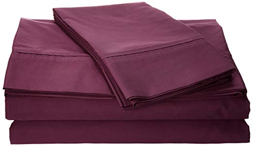 Tribeca Living Egyptian Cotton Percale 350 Thread Count Deep Pocket Sheet Set, Queen, Purple