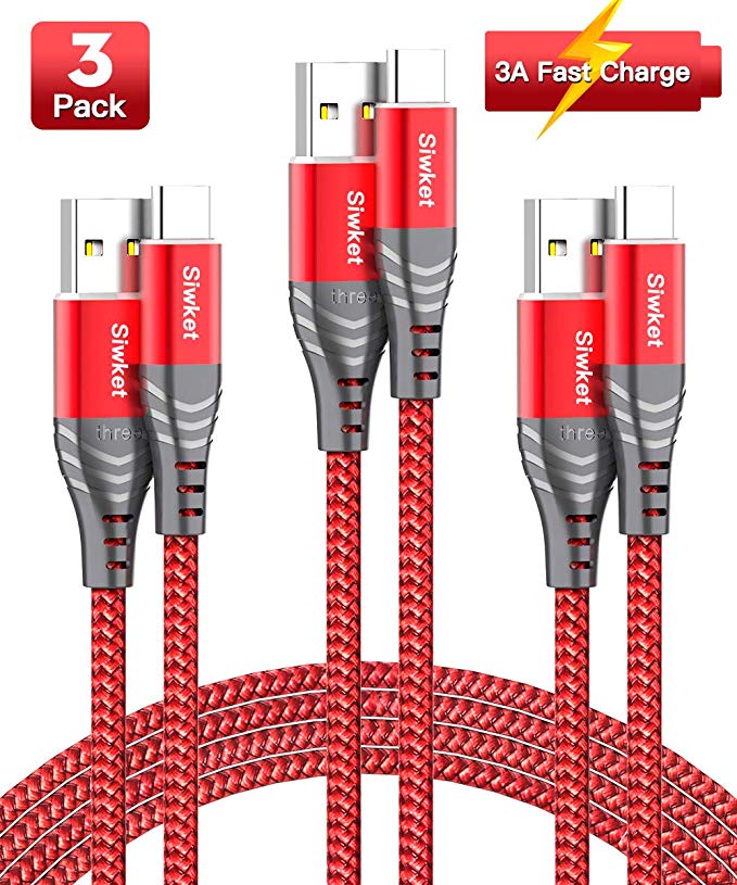 USB C Cable Fast Charge,(3Pack 2x3.3ft 6.6ft)USB Type-C Fast Charging Cord Nylon Braided USB to USB C Cable 3A Data Sync for Samsung Galaxy S10 S10e S8 Plus A50 A70,Note 9 8,LG G5 G6,Macbook,Sony XZ,Moto G6 Plus/G7,Google Pixel 2/2XL,Switch(Red)