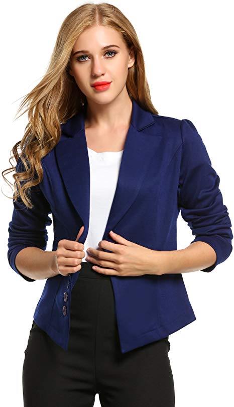 ACEVOG Women's Long Sleeve Solid Casual Work Office Slim One Button Short Blazer