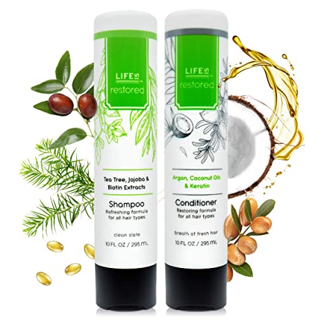 Salon Duo Infused with Tea Tree, Biotin, Jojoba, Argan, Coconut Oils, and Keratin | Shampoo and Conditioner by Life Is Restored