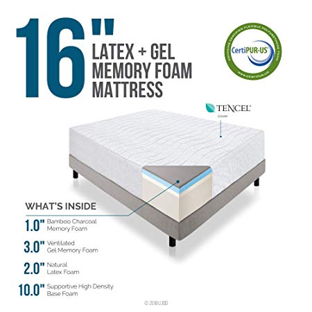 LUCID 16 Inch Plush Gel Memory Foam and Latex Mattress - Four-Layer - Infused with Bamboo Charcoal - Natural Latex and CertiPUR-US Certified Foam - 10-Year Warranty - Full with LUCID Encasement Mattress Protector - Full