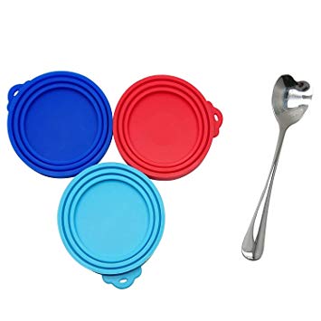 Goiio Can Covers, 3 Pack Food Can Covers, 1 Pack Stainless Steel Heart Shaped Food Spoon