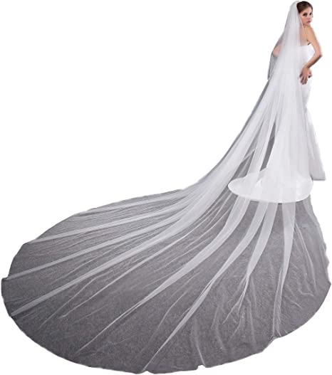 EllieHouse Women's 2 Tier Simple Wedding Bridal Veil With Metal Comb L11