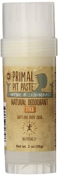 Primal Pit Paste All Natural Deodorant Stick, Aluminum Free, Paraben Free, No Added Fragrances, Thyme & Lemongrass Stick