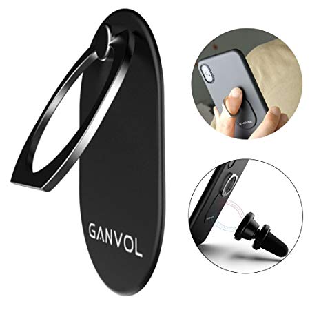 Ganvol Finger Ring Grip with Nonslip liner & Ultra Thin 6mm Metal Plate for Magnetic Car Mount, Large Cell Phone Ring Stand Holder, 360 Degrees Rotating Kickstand, Desktop Bracket, Photo Stand