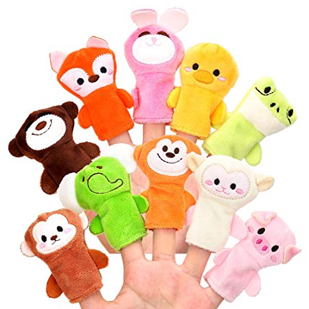 Pllieay 10 Pieces Finger Puppets Soft Cloth Animal Doll Hand Toys Plush Toys for Baby Kid