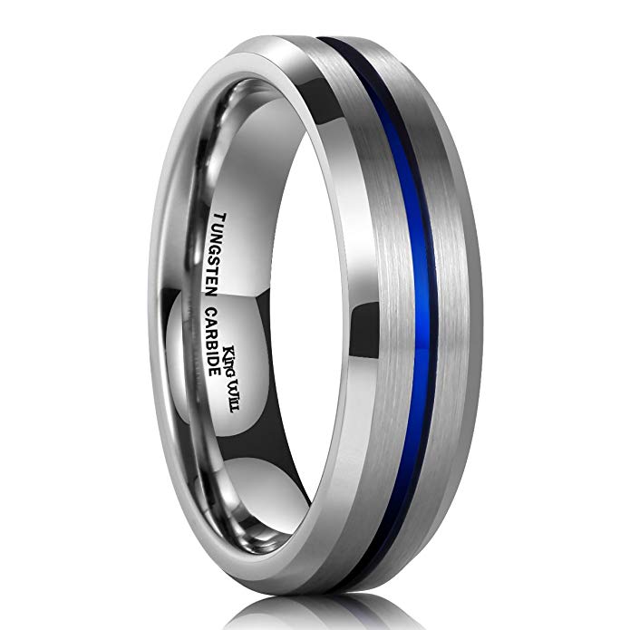 King Will Loop 6mm/8mm Blue Tungsten Carbide Ring Wedding Band High Polished Comfort Fit