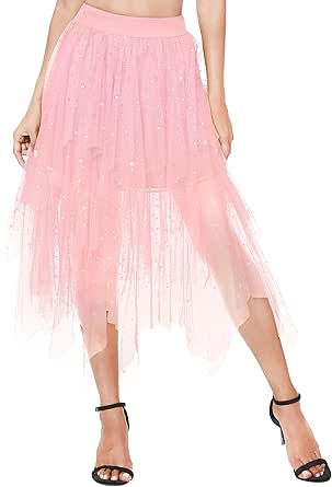 Urban CoCo Women's Sheer Tutu Skirt Tulle Mesh Layered Midi Skirt