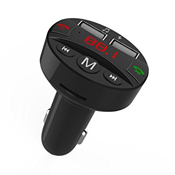 Bluetooth FM Transmitter for Car LEEHUR Wireless Radio Adapter Car Kit MP3 Player W/ Hands-Free Calling and Dual 5V 2.1A USB Car Charger Support SD/TF Card Slot for All Smartphones Audio Players