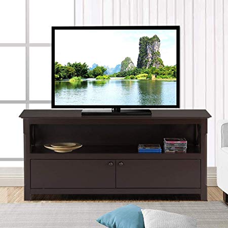 Yaheetech 44" Wood TV Stand Console Storage with 2 Doors Coffee