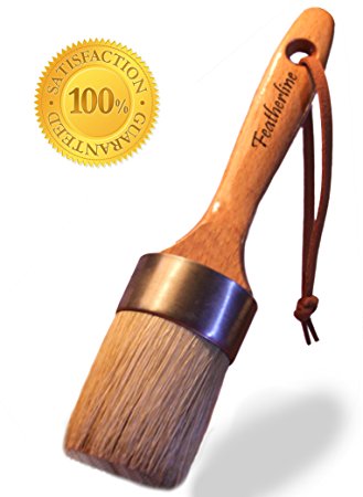 Featherline Series Professional 2 Inch Diameter Premium Oval Chalk & Wax Boar Bristle Brush | Extended Handle | Annie Sloan Quality