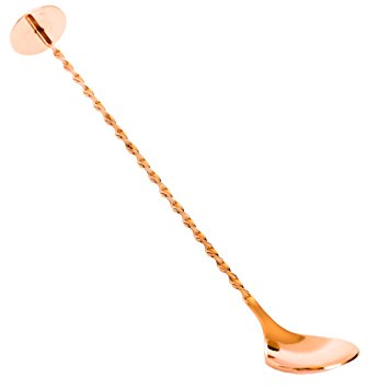 Copper Bar Spoon - Decoratively Twisted Stainless Steel - Copper Plated 10.5" Long (Copper, 10.5 Inches)