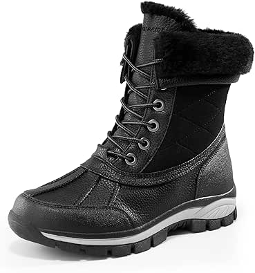 DREAM PAIRS Snow Boots for Women Waterproof Mid Calf Lace Up Duck Boots Warm Faux Fur FuzzyGo Bold Winter Boots for Outdoor