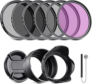 NEEWER 43mm ND Filter Kit and Lens Accessories, ND2 ND4 ND8 UV FLD CPL(Circular Polarizing) Filter Set with Lens Cap/Tulip Shaped Lens Hood