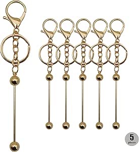 David accessories 5 Pieces Beadable Keychain Bars Beadable Blanks, for Keychain Projects Pendant(5pcs, Gold)